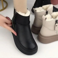 厚底皮面防水雪地靴女加绒加厚防滑保暖内增高棉鞋女短靴工厂批发