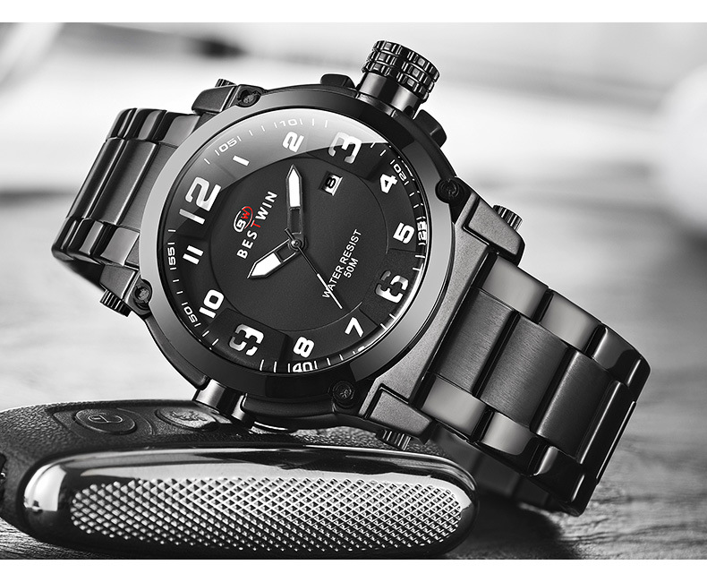 bestwin网红男士机车手表男抖音防水大表盘石英日历男表6770