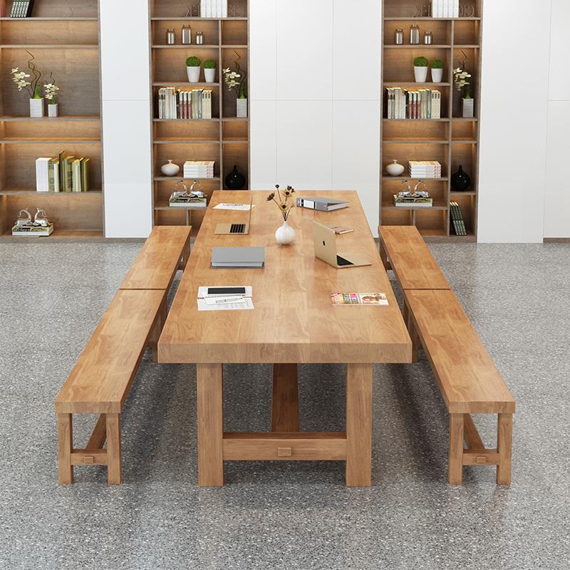 简约实木大板桌泡茶书桌木头办公会议桌椅组合洽谈桌子长桌长凳子