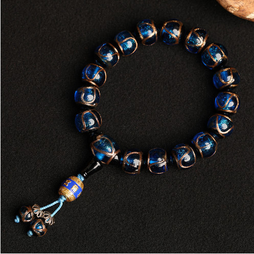 Yonghe Palace Fragrant Gray Glass Bead Bracelet Buddha Beads Rosary Bracelet Golden Brown Blue Green Red Men and Women in Stock