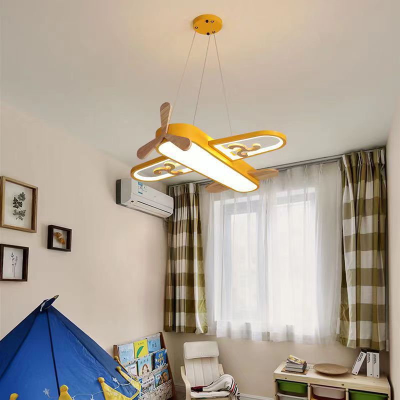 LED儿童吊灯美式男女卧室灯个性卡通房间灯吊灯简约创意北欧飞机