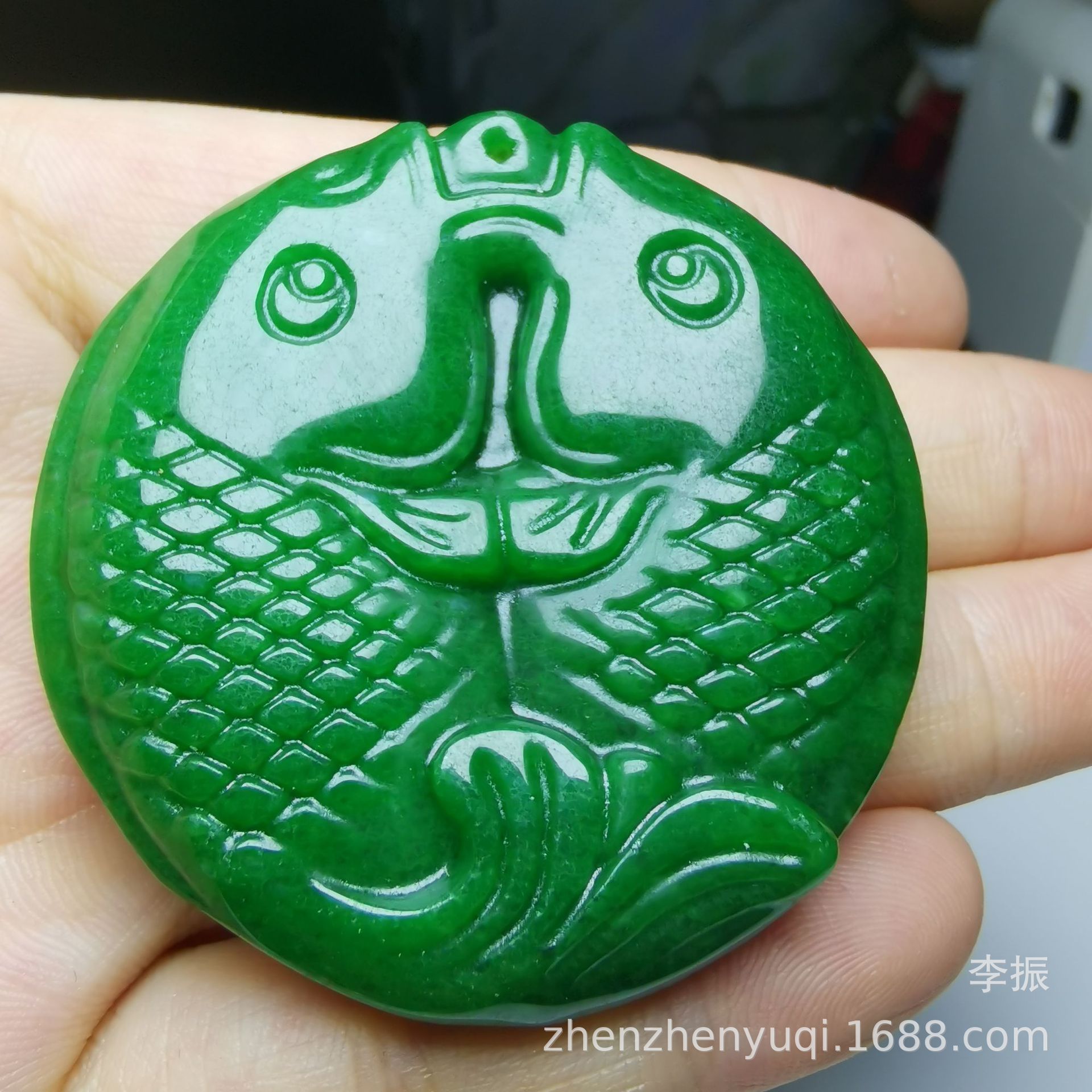 天然缅甸a货翡翠干青双鱼吊坠干青铁龙生满绿色年年有余男女挂件