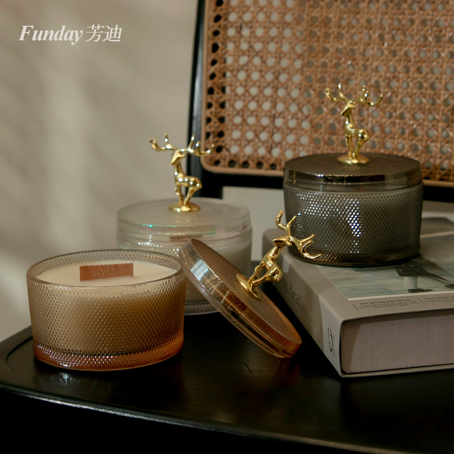 Aromatherapy Candle Plant Soy Wax Fangdi New Antlers Hammered Pattern Glass Smoke-Free Fragrance Candle Processing Customization