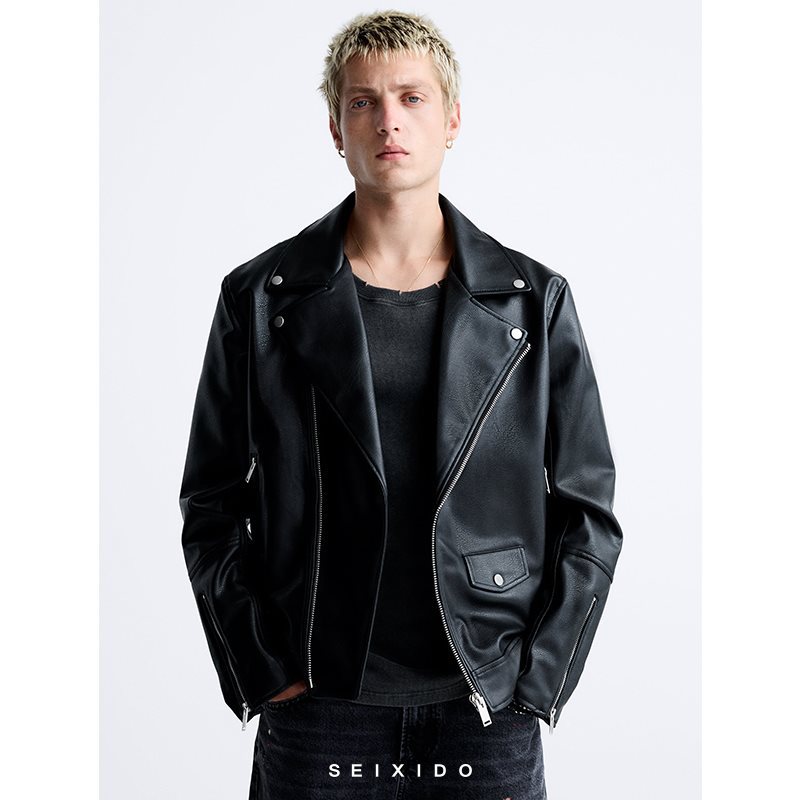 秋冬男装仿皮斜拉链机车夹克朋克修身皮衣外套男 1966/300-阿里巴巴