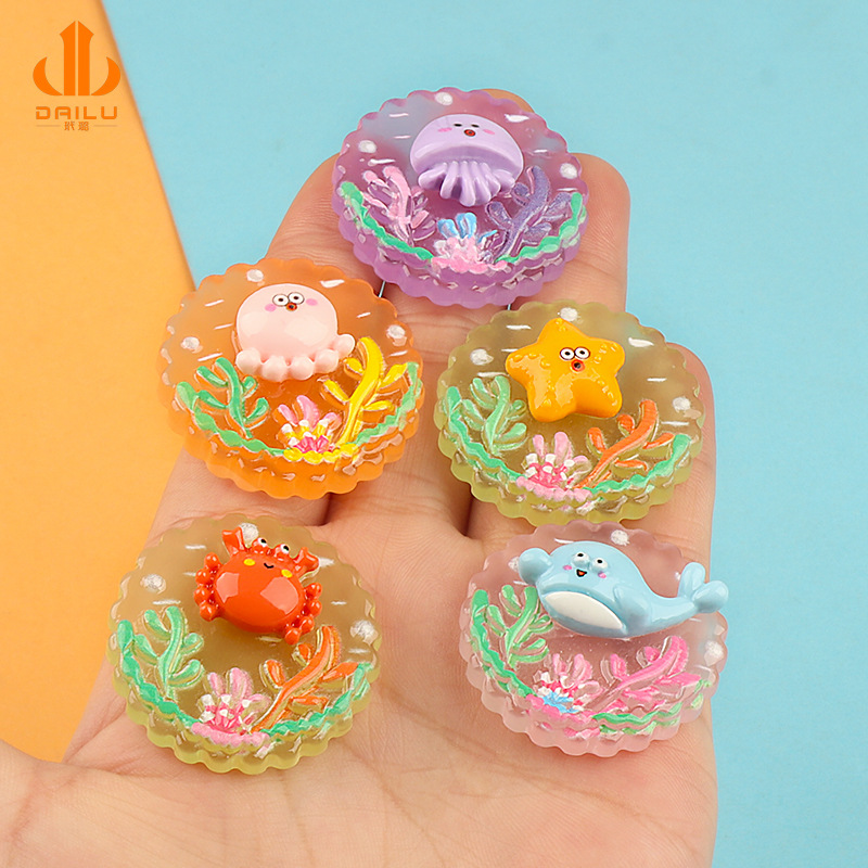 luminous marine medal series cartoon resin ornament accessories diy phone case cream glue barrettes small patch