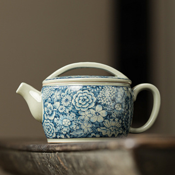 景德镇青花汉瓦茶壶陶瓷家用功夫茶具配件开片可养茶水壶泡茶器