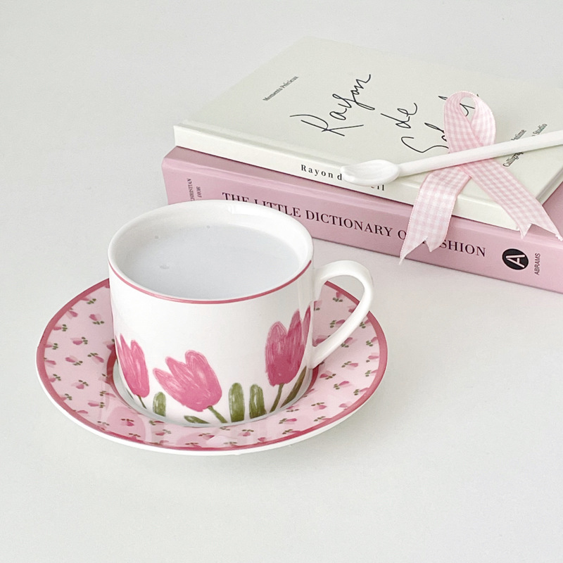 slow as old-pink tulip ceramic coffee set suit ins south korea french afternoon tea high-grade cup