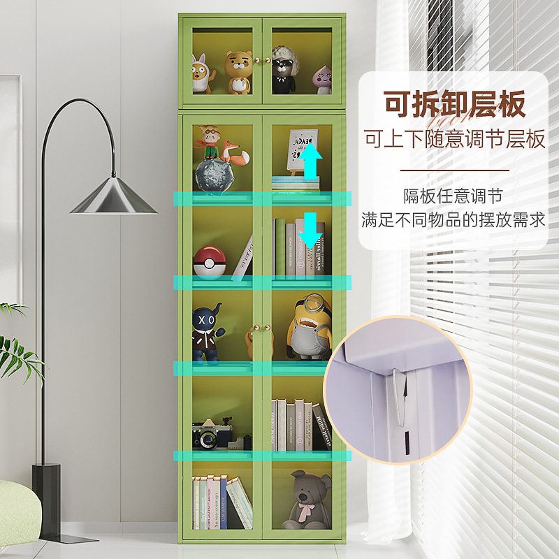 Steel Bookcase Iron Storage Cabinet Glass Door Home Storage Cabinet Display Cabinet Children's Storage Cabinet Bookshelf Cabinet