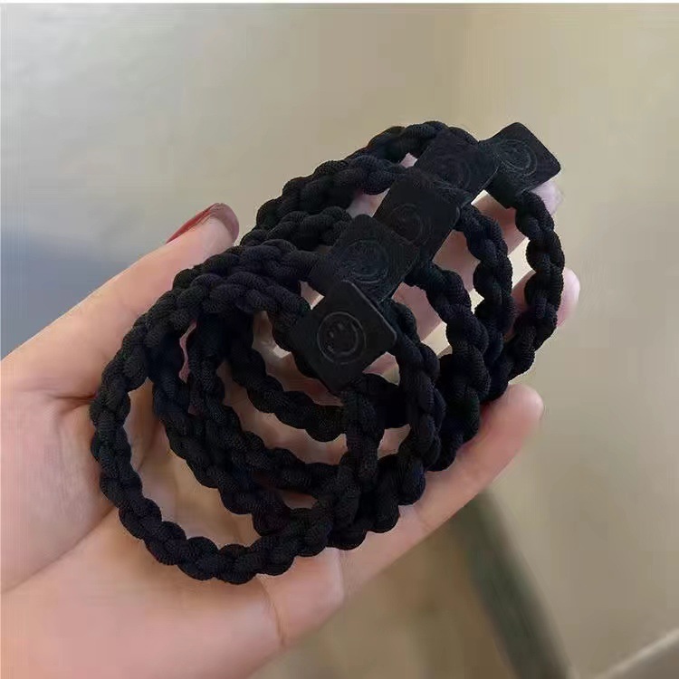 Korean Style Simple Smiley Face High Elastic Hair Bands Women's Tie up a Bun Hairstyle Rubber Band Hair Band Milk Coffee Color Thick Hair Rope Headdress
