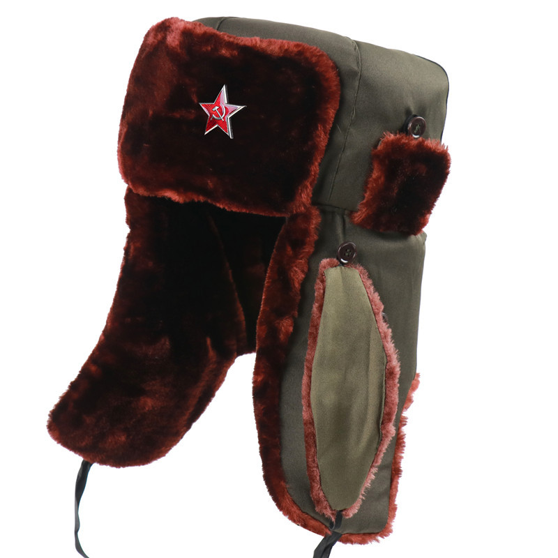 苏联徽章雷锋帽户外防寒东北加厚加绒男女士冬季骑车保暖护耳棉帽