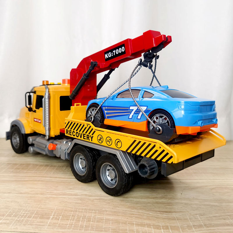 跨境儿童拖车声光吊车可打气仿真运输货车平板带玩具车模型