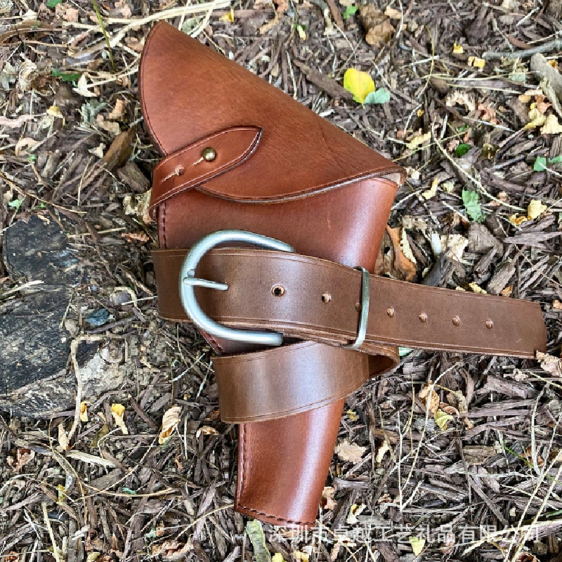 复古头层牛皮斜跨枪套 配发挂腰式枪套 影视道具户外战术枪护套