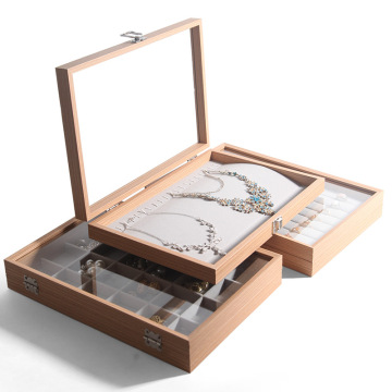 花梨木纹纸首饰盒耳环耳钉收纳盒大容量戒指项链手镯饰品木质盒