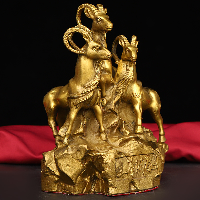 铜聚宝盆三羊开泰羊摆件三阳开泰工艺礼品铜羊家居摆设办公室摆件