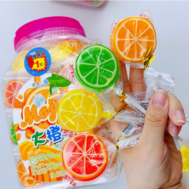 发100条大橙子棒棒糖造型硬糖综合水果味儿童生日礼物送人切片糖