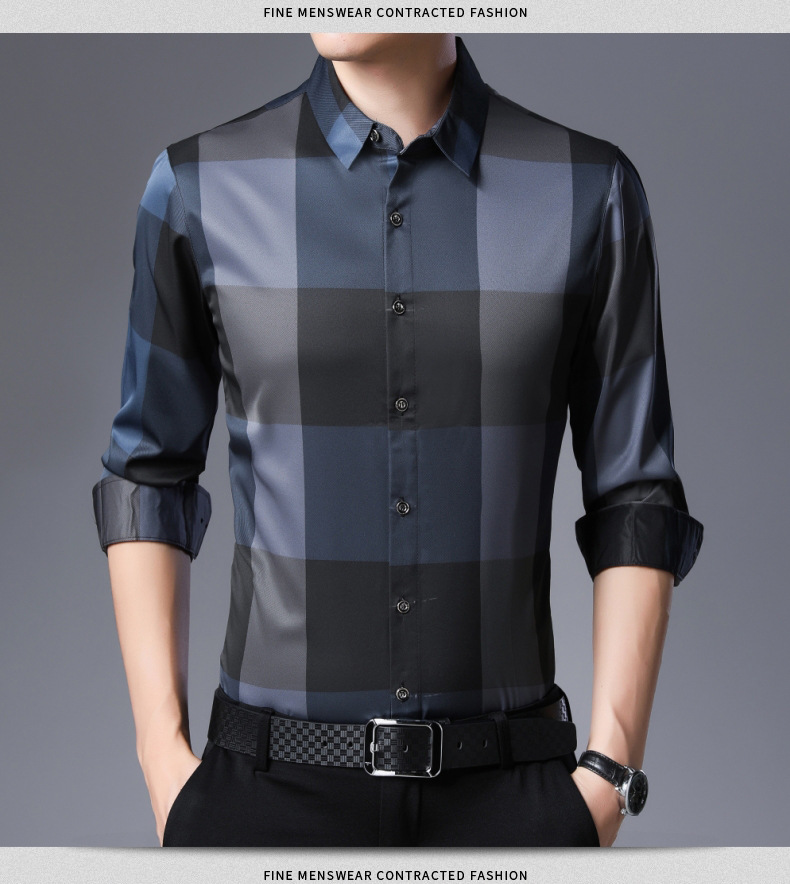 spring new large plaid men‘s shirt men‘s jacquard full cotton casual shirt yiwu dachen factory