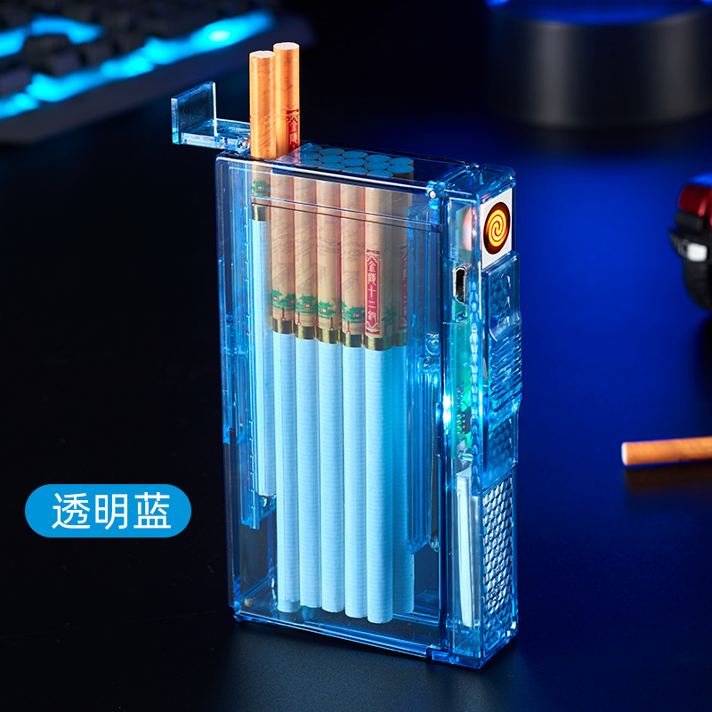 Transparent Cigarette Case Cigarette Lighter Acrylic Arc Cigarette Lighter Charging Cigarette Case Cigarette Lighter Lighter Automatic Smoke Pop