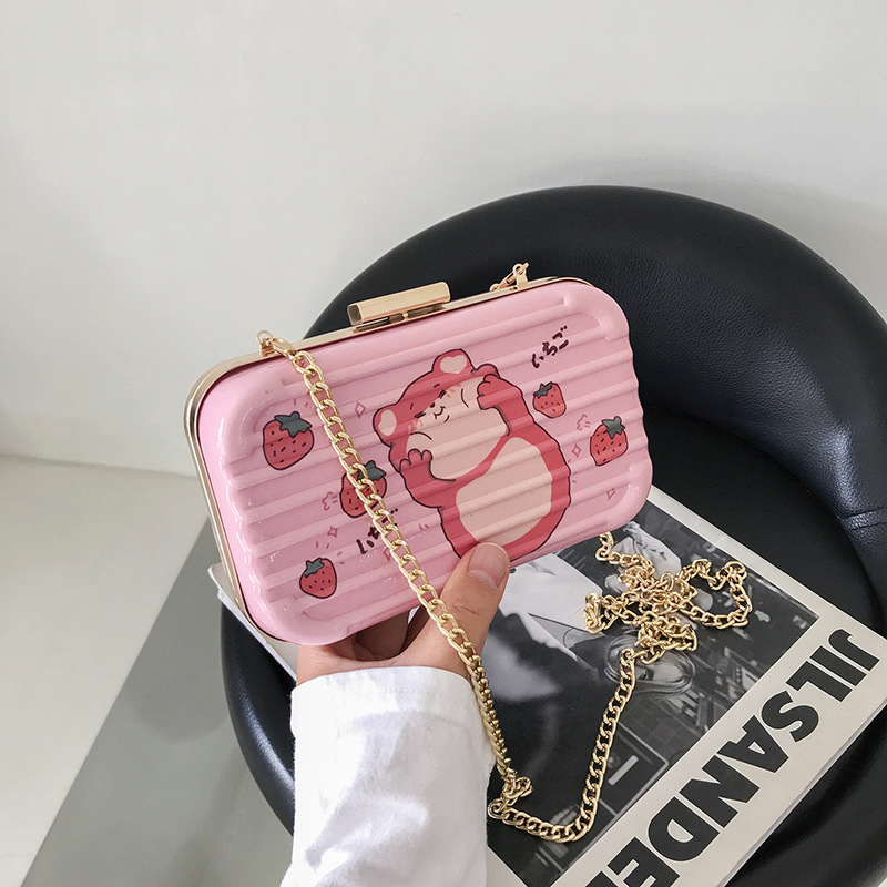 Cartoon Bag Women's 2023 Summer New Small Square Bag Korean Style Fashion Inkjet Box Bag Girl Chain Small Shoulder Bag