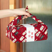 日式传统风格风吕敷丝网印刷红色招财猫方巾 新年节日礼品包袱巾