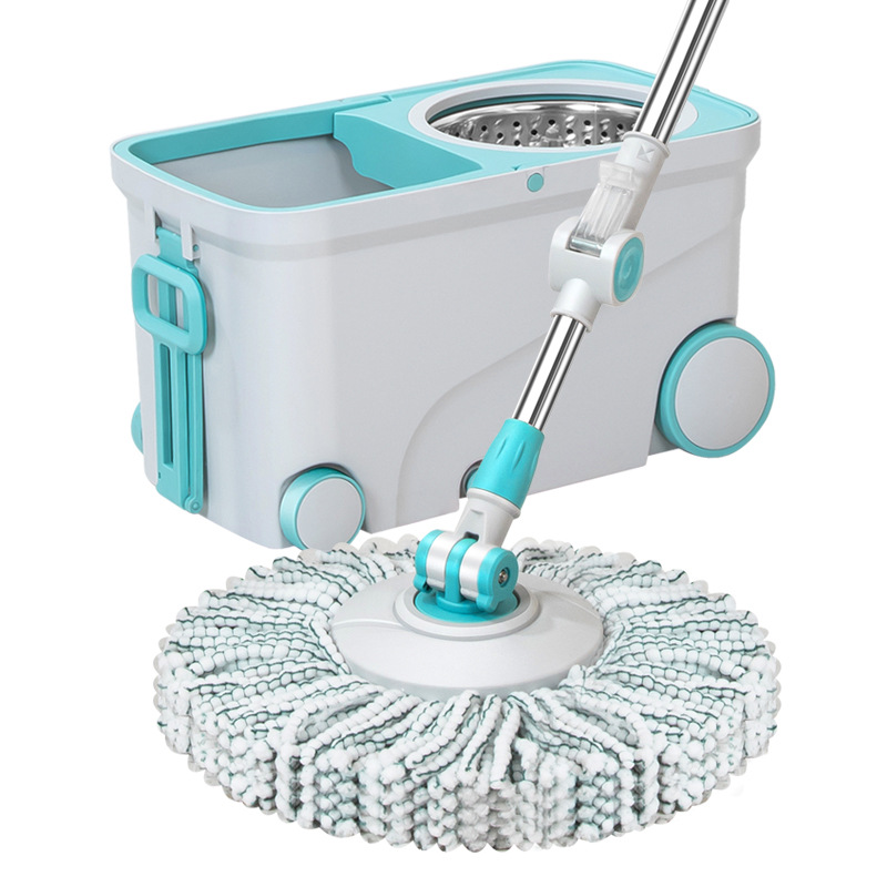 Wet and Dry Hand-Free Rotating Mop Household Stainless Steel Spin-Dry Cleaning Mop Bucket Cotton Thread Mop Cloth