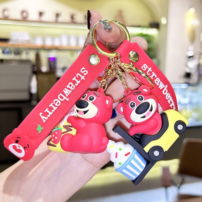 2023 New Greedy Strawberry Bear Keychain Pendant Key Chain Schoolbag Small Gift Small Commodity Factory Wholesale