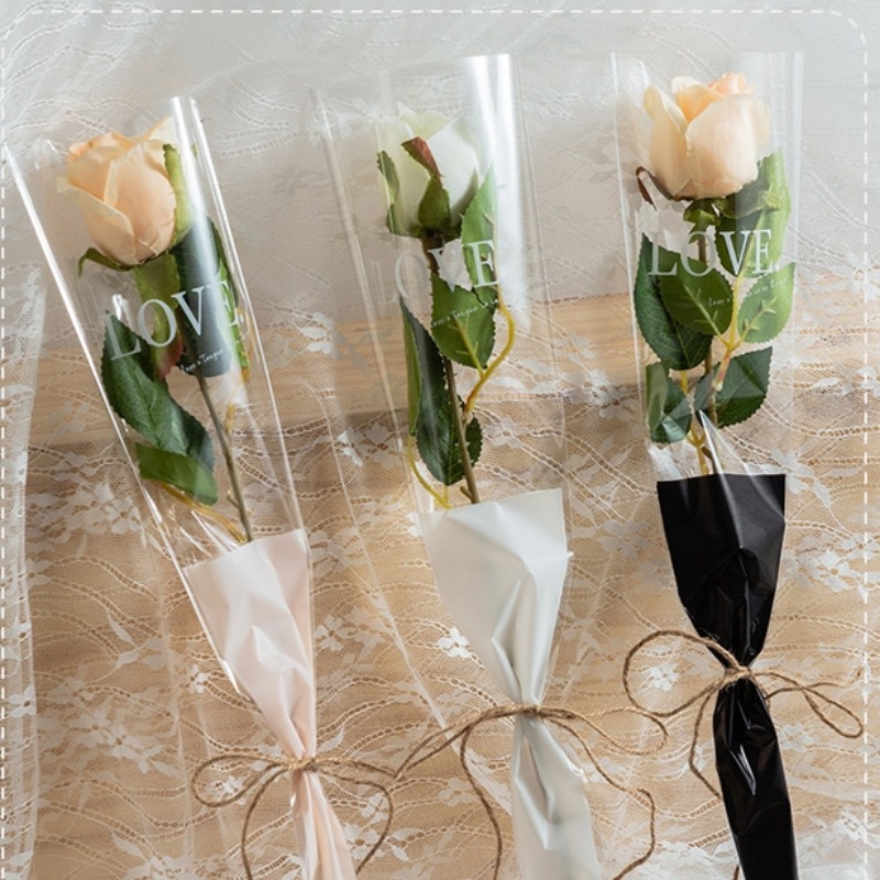 【love单支袋】ins网红半透明鲜花包装袋花艺包装材料玫瑰花套袋