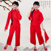 九儿舞蹈演出服装儿童女红高粱同款中国风古典舞朗诵二人转村姑