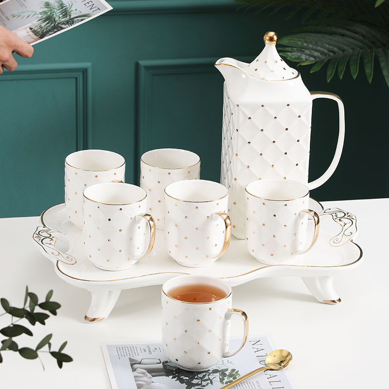 Arabic Luxurious 8pcs White Gold Rim Porcelain Tea Cup Sets