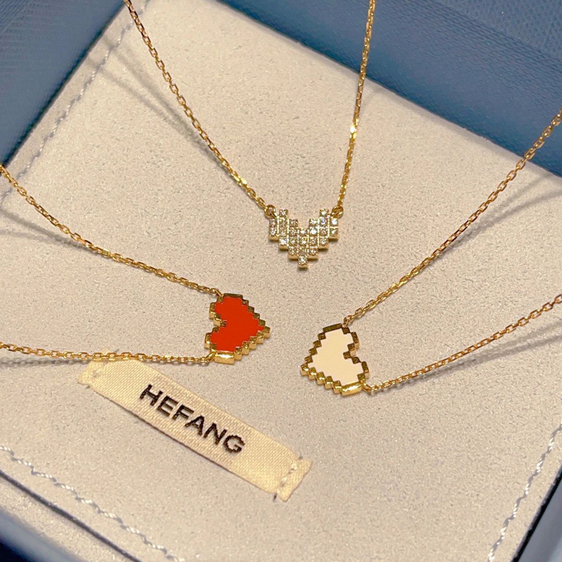 hefang何方告白心形项链女日韩时尚少女小红心新款微镶滴胶锁骨链