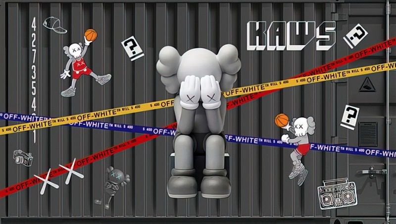 网红直播kaws芝麻街墙纸卡通背景墙布3d暴力熊图案壁画背景墙壁纸