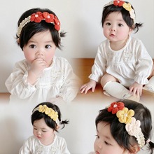 韩版可爱红色公主花朵婴儿发带周岁百天女宝宝发饰不勒头弹力头饰