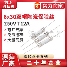 源头厂家6x30mm双帽陶瓷保险丝250V T12A慢断保险管 电源带引线脚