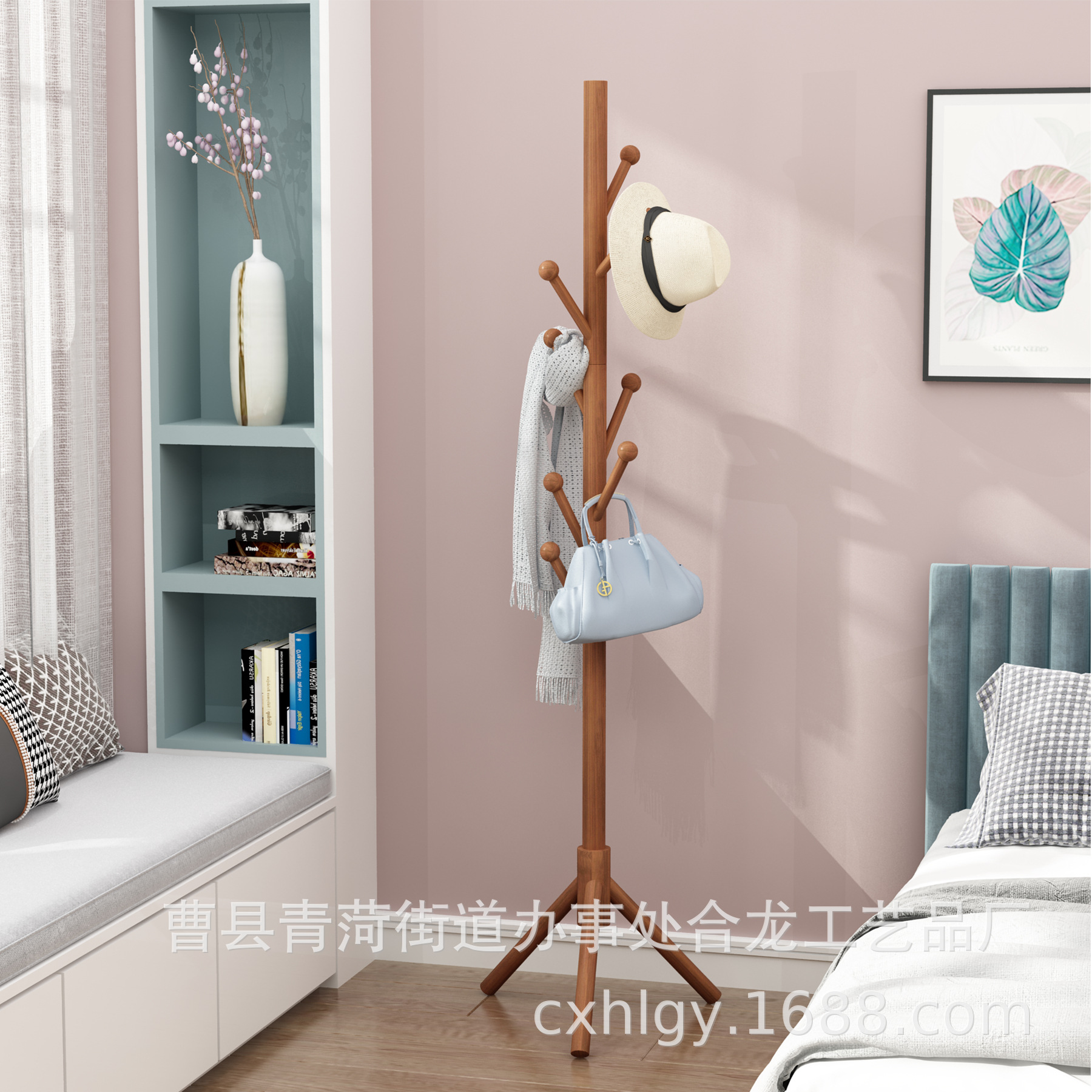 Pine Hanger Floor Bedroom Coat Rack Bag Hanging Rack Simple Household Living Room Single Rod Vertical Storage Clothes Rack