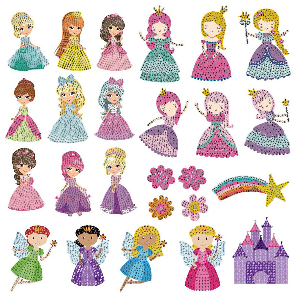 新款卡通公主钻石画随意贴 儿童贴纸贴画 diy手工点钻装饰画批发