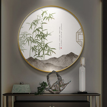 新中式圆形装饰画竹子山水挂画客厅走廊过道玄关壁画茶室背景墙画