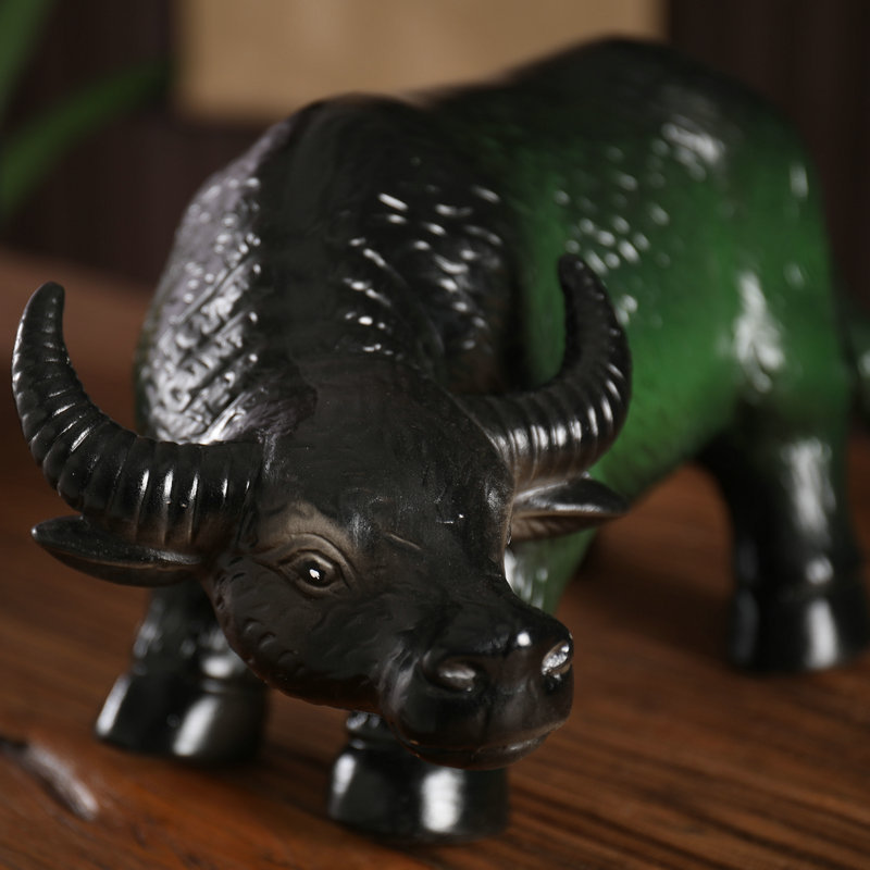 景德镇陶瓷风水青牛镇宅招财大绿水牛摆件华尔街牛玄关牛年生肖牛