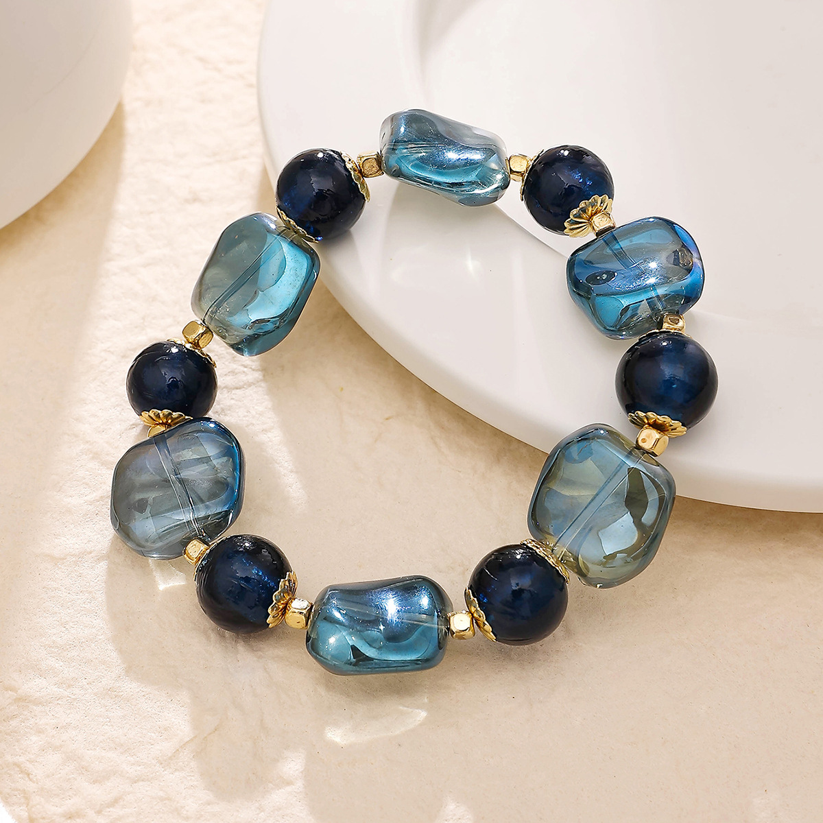 法式蓝色妖姬古法琉璃手链女高级感中古西洋手链高档琉璃珠珠手串