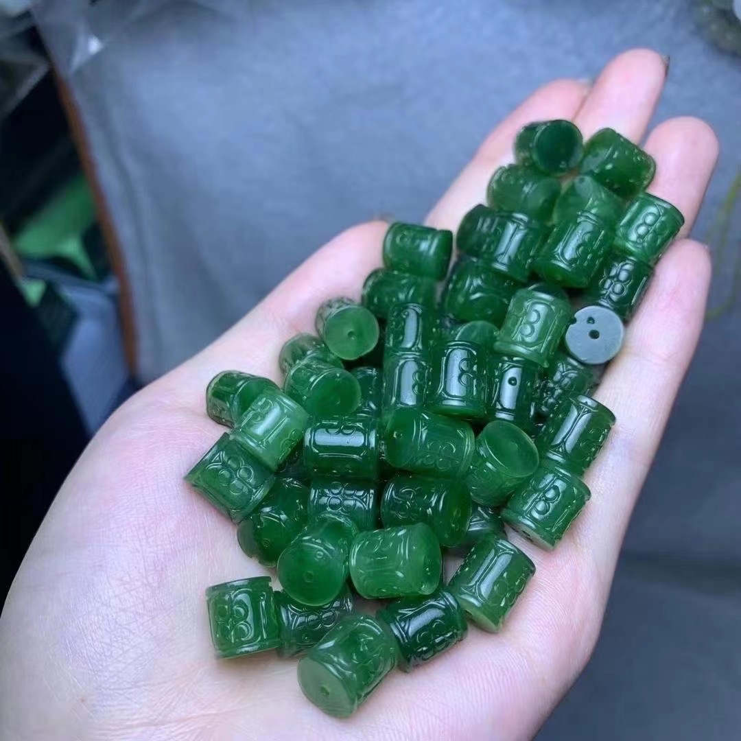 和田碧玉平桶珠直通孔 和田玉diy配饰配件小滴溜玉石玉器厂家批发