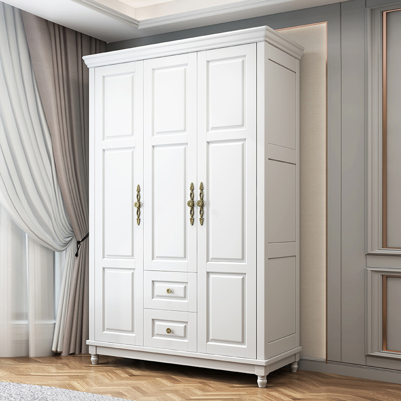 American-Style Light Luxury Solid Wood Wardrobe White 3 Doors 4 Doors Modern Simple Simple Bedroom Overall European-Style Economical