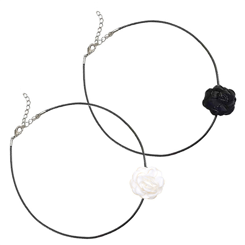韩款气质温柔布艺花朵编织黑绳锁骨链项链饰品-阿里巴巴