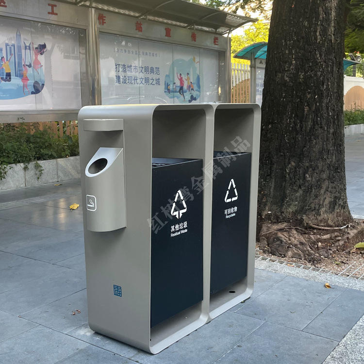 福田区城市形象不锈钢分类垃圾桶市政道路环卫金属垃圾箱果皮箱