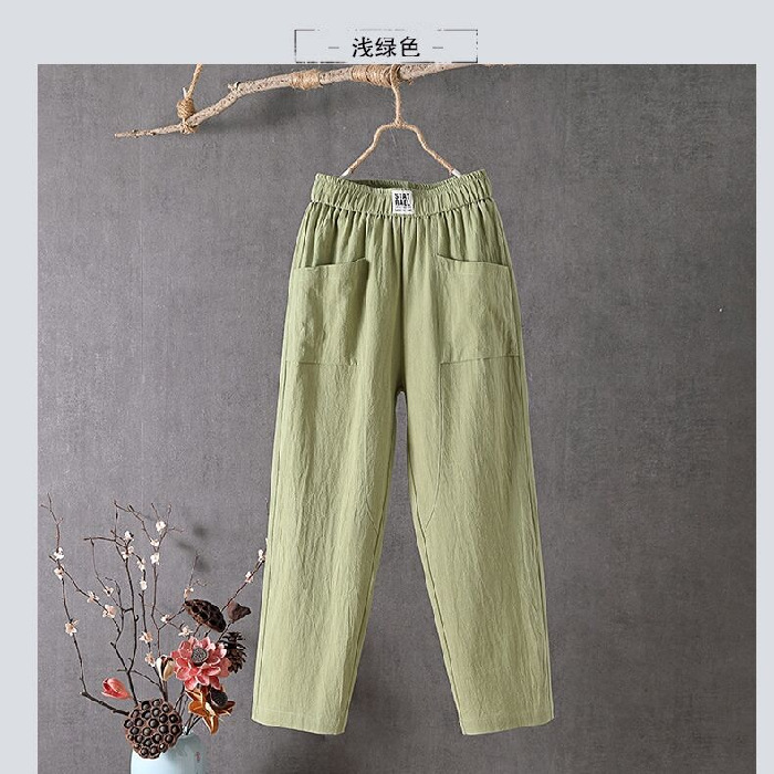 Women's Cotton and Linen Casual Pants 2023 New Korean Style Loose Slimming Straight Pants Summer Thin Cropped Harem Pants