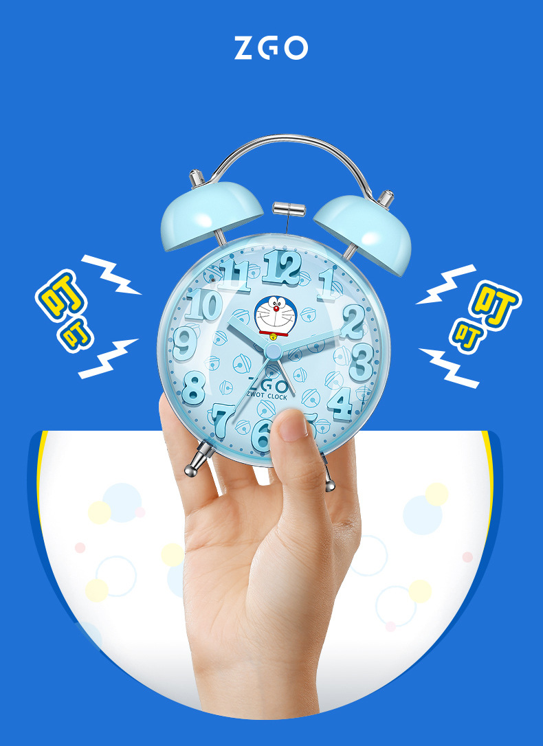 正港哆啦a梦机器猫闹钟女学生用儿童女孩卡通粉色强力叫醒床头钟