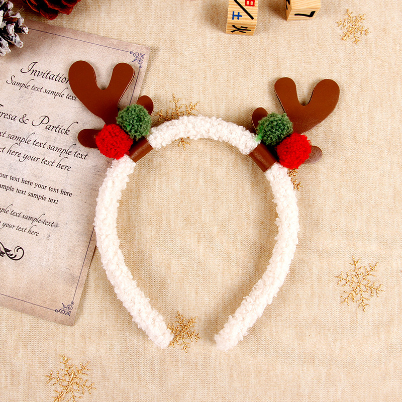 Christmas New Headband Elk Plush Colorful Cute Female Hair Sticky Ball Headband Christmas Decorations