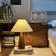 中古vintage木色台灯侘寂风卧室高级感新中式复古氛围床头灯美式