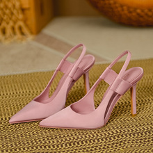 粉色尖头高跟鞋女生细高跟气质穆勒单鞋新款法式细跟优雅包头凉鞋