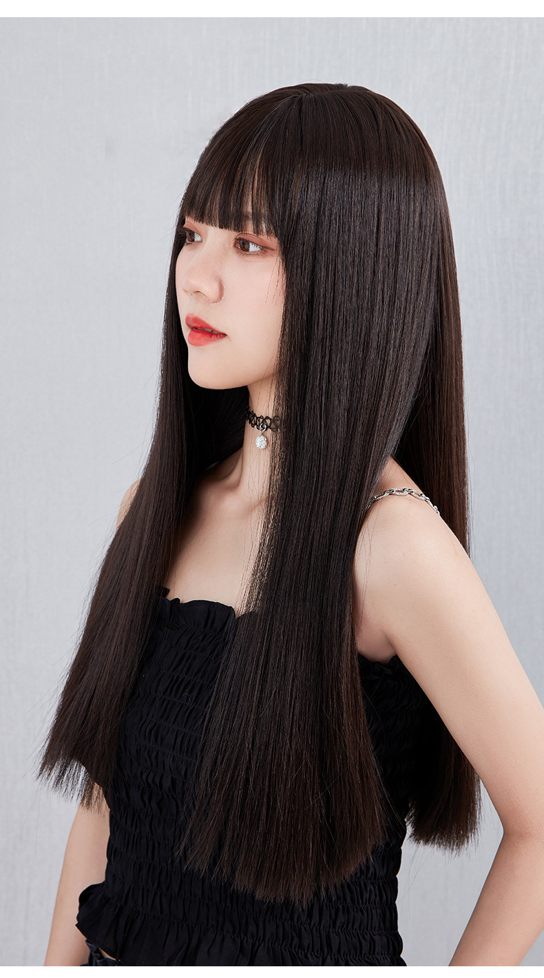 巧克力色,蜜茶亚麻棕化妆品特性甜美可爱假发发型长直发可平可斜刘海