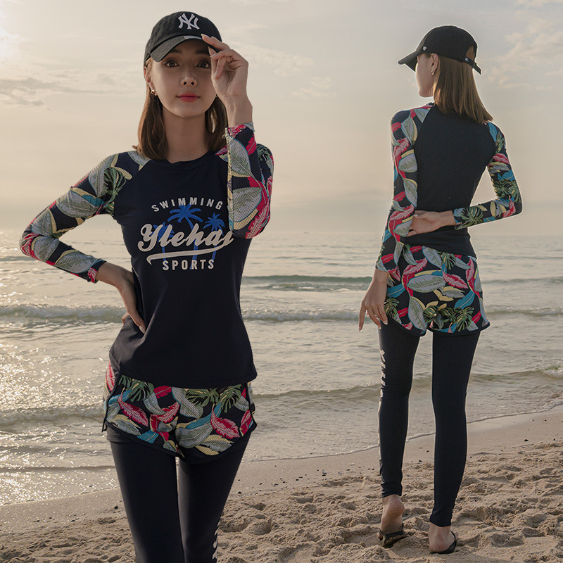 佳琪新款泳衣女分体长袖长裤防晒三件套遮肚显瘦保守泡温泉游泳装