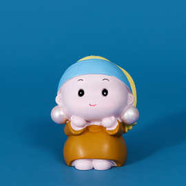 新款迷你q 版艺术家珍珠女孩树脂工艺品蛋糕装饰品摆件送学生礼物