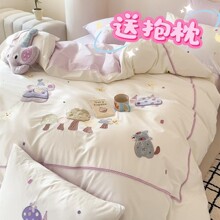 卡通清新全棉水洗棉四件套可爱动物刺绣纯棉被套儿童1.2/1.5m床品